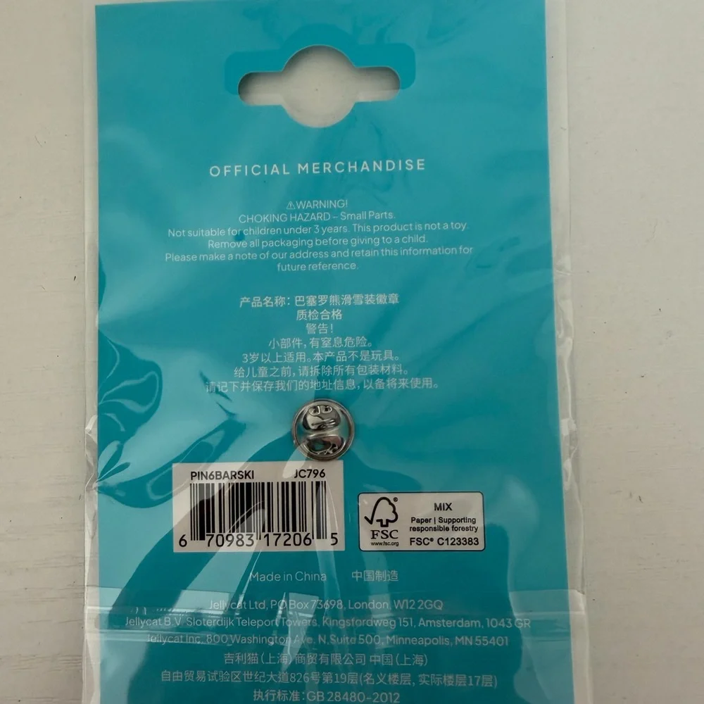 AUTHENTIC Jellycat Official Bartholomew Bear Snow Suit enamel pin- NEW